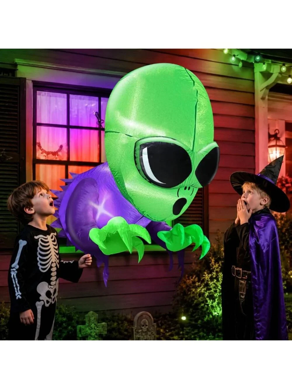 3.5 Ft Scary Alien Halloween Inflatable Decoration with LEDs for Yard & Party